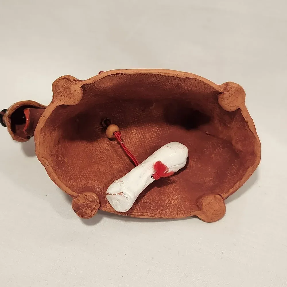 Handmade Studio Pottery Dachshund Dog Bell Ornament‎ Whimsical Folk Art Brown